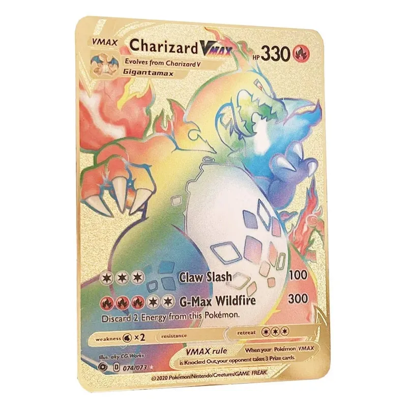 Kad Pokemon Vmax Logam Surat Pokémon Pikachu Gx Mewtwo Charizard Vstar Permainan Anime Mainan Besi Emas Kad Bermain Hadiah Kanak-kanak — image 10