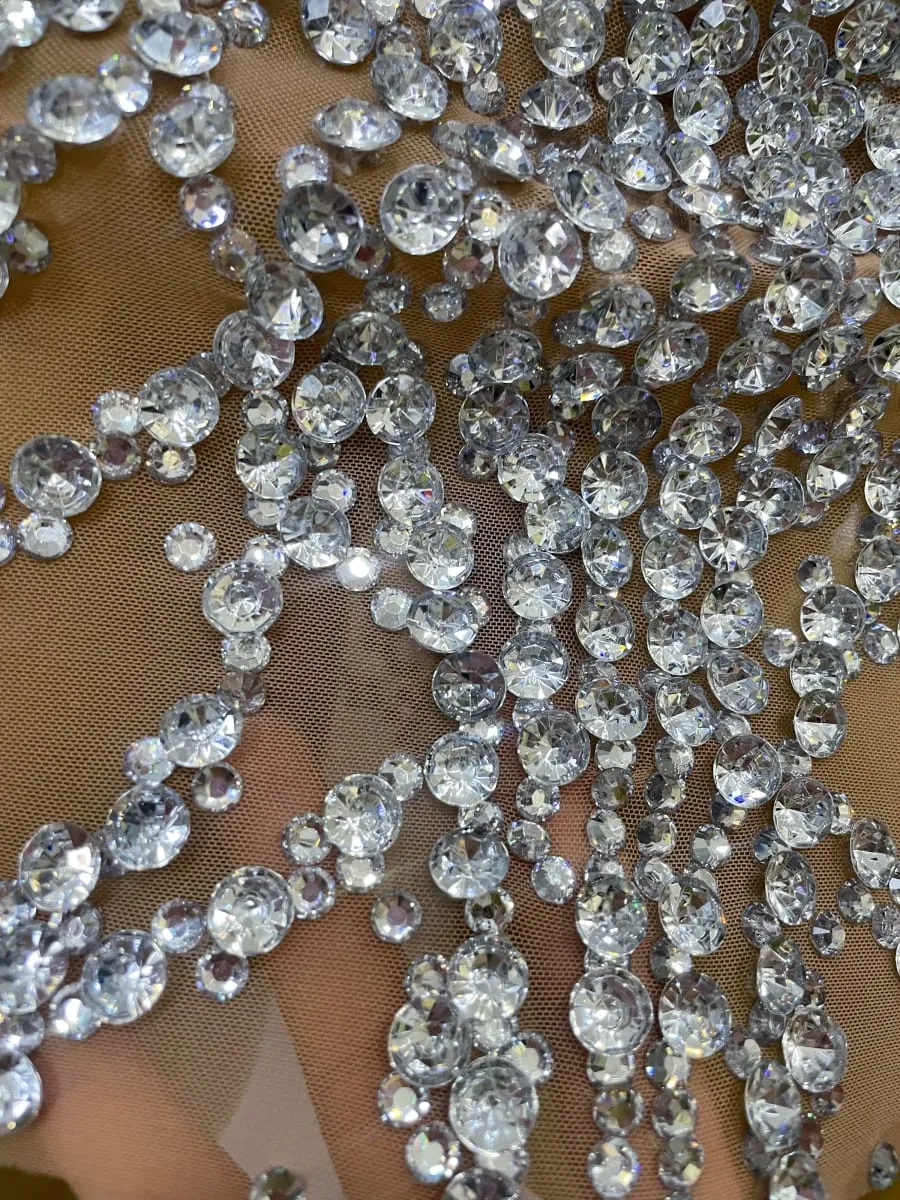 Sparkly Rhinestones Sexy Mesh See Through Dress Party Evening Prom Celebrate Birthday Dress Singer Dancer Show Stage Wear — image 7
