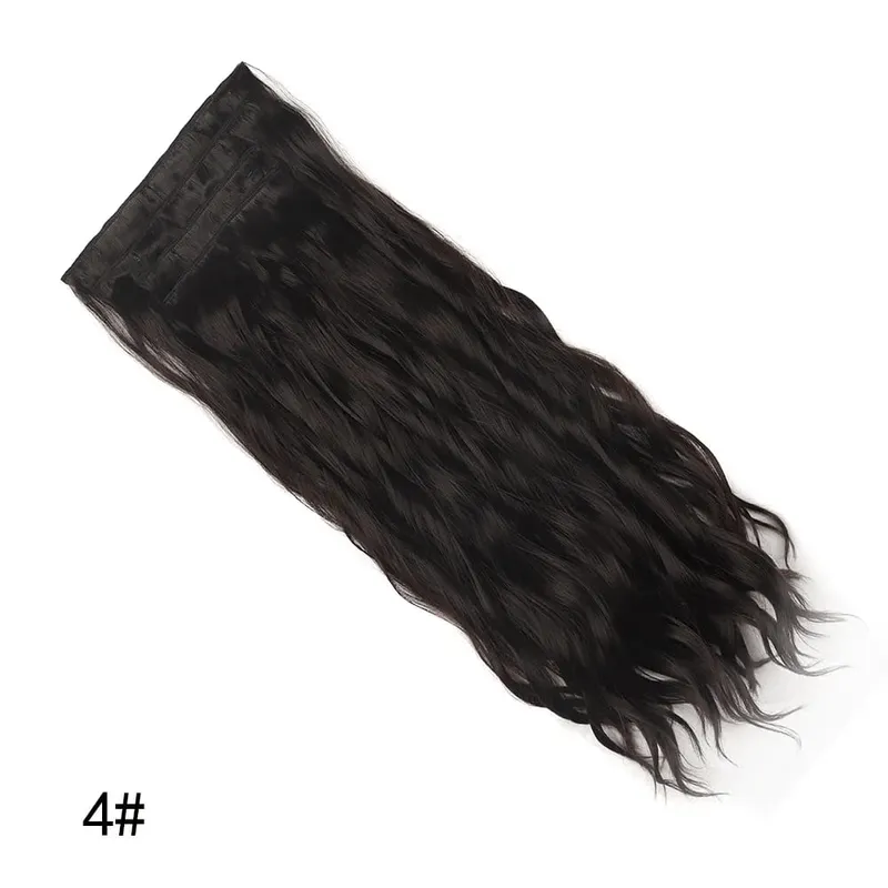 Jeedou Synthetic 4PCS/set Clip in Beach Wavy Hair Extensions Long Bouncy Curly Hairpieces Black Brown Color for Women