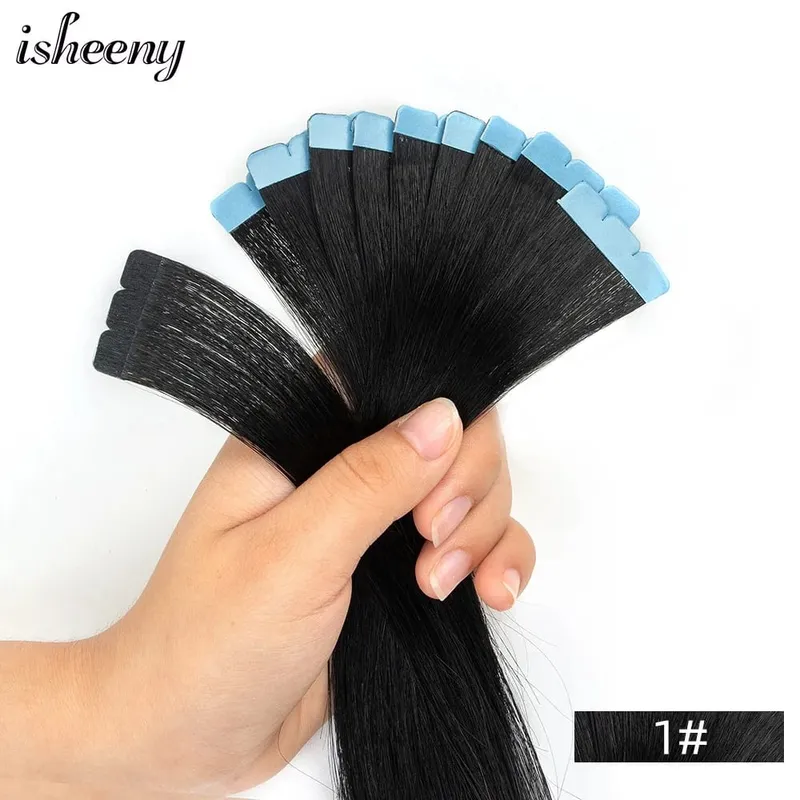 12"-20'' Invisible Mini Tape in Human Hair Extensions Invisible Adhesive Seamless Tape in Hair Natural Straight 10pcs/pack