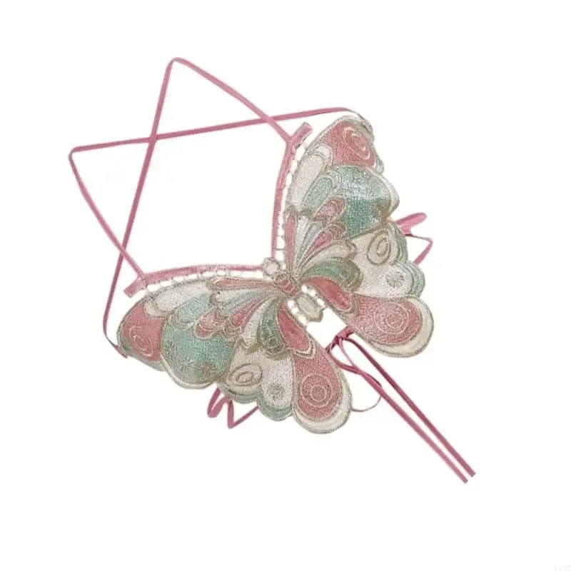 Y1AC Women Strappy Backless Beach Crop Top Butterfly Embroidery Halterneck Camisole — image 5