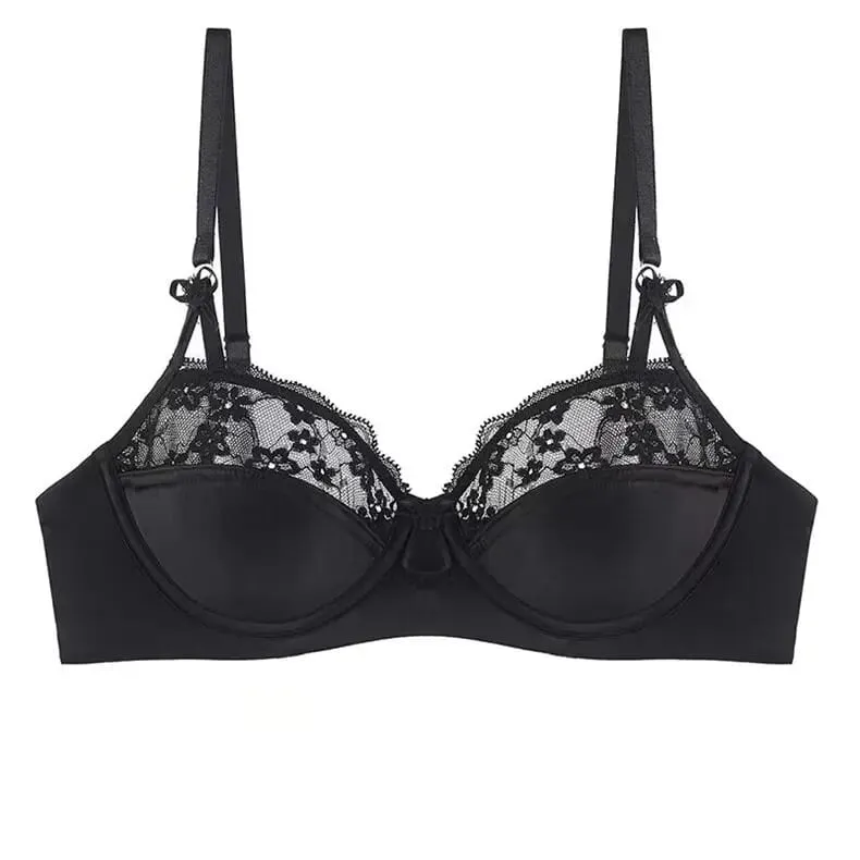 Set reggiseno in pizzo francese sottile a mezza tazza da donna Minimizer per busto grande Push Up Supporto laterale anti-cedimento Comfort Set intimo quotidiano sexy — image 11