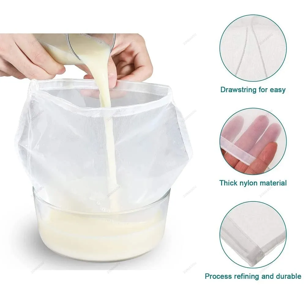 1-10Pcs 100 Mesh Soy Milk Wine Filter Bag Nut Milk Bag Tea Coffee Oil Yogurt Filter Net Mesh Food Reusable Nylon Filter Strainer — image 3