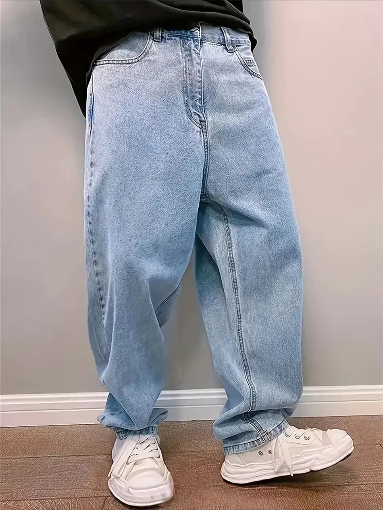 Plus Size 3XL Spring Autumn Baggy Jeans Men Fashion Oversize Casual Straight Loose Denim Trousers Y2k Streetwear Wide Leg Pants