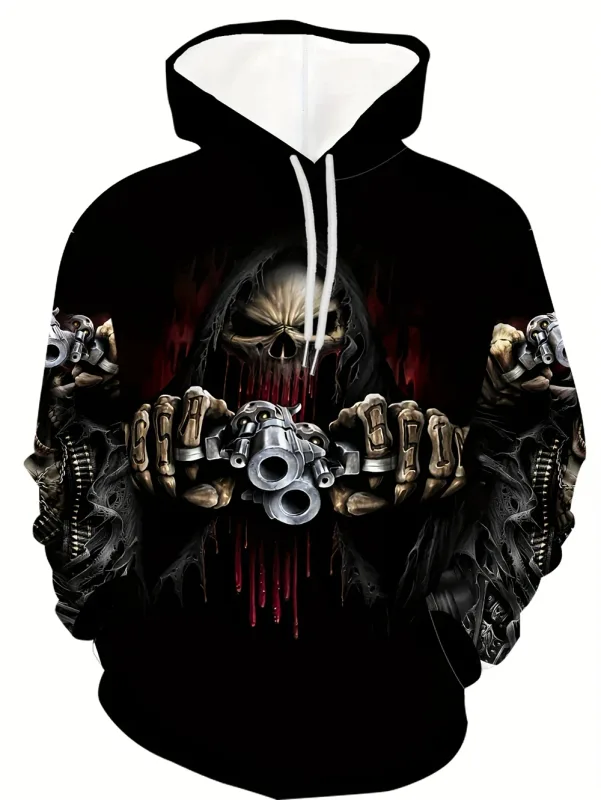 3D Printed Skull and Rose Sweatshirts Drawstring Sportwear Long Sleeved Tops Men's Hooded Hoodies Street Graphic Men's Clothing — image 9