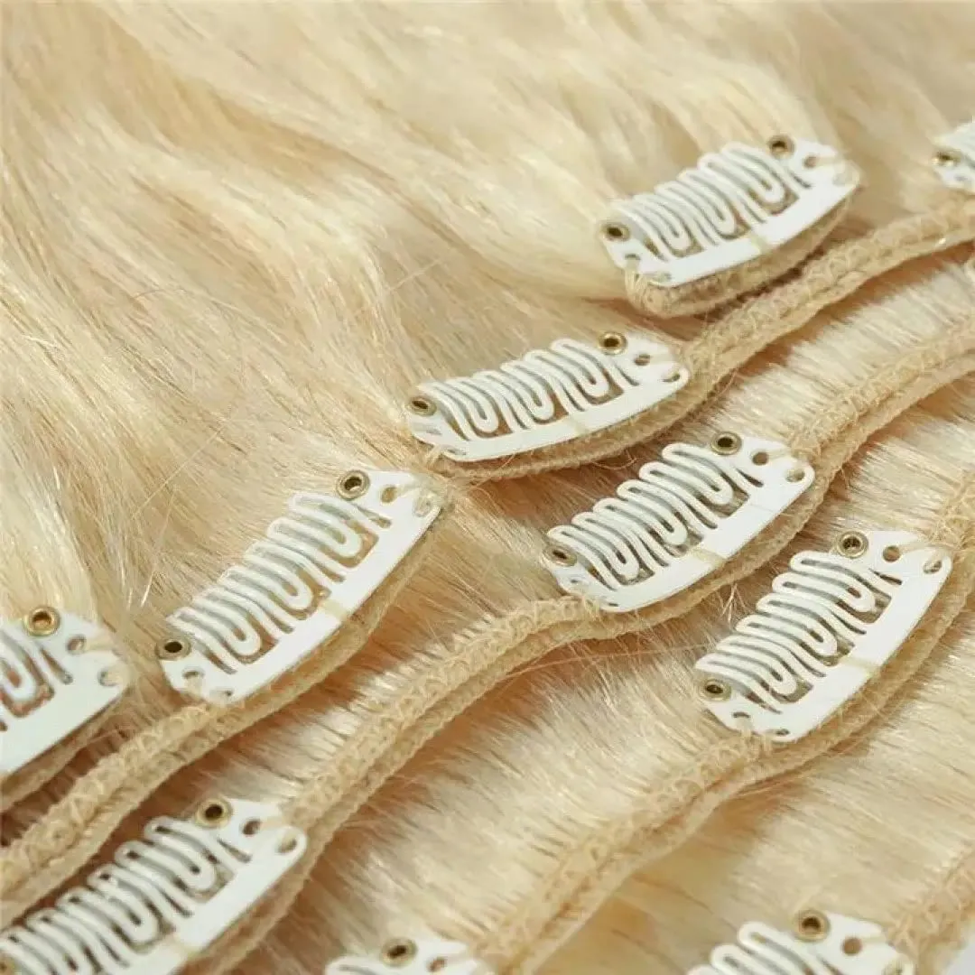 100% Real Human Hair Blonde Clips In Hair Extensions Bundles Natural Black Bulks Blonde 613 Piano Colored Brazilian Hair 30 inch — image 2