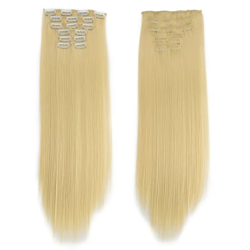 Synthetic Clip in Hair Extensions 6 Pcs/Set 16 Clips Long Straight Hairpieces Clip On Hair Extension for Women Blonde — image 26