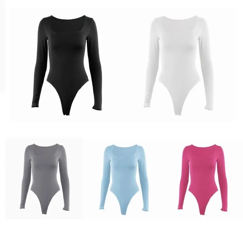 Long Sleeve Bodysuits Spring 2025 Square-Cut Collar Solid Bodycon Elastic Romper Sexy Y2k Women Clothing Fashion Club Party 2520 — image 4
