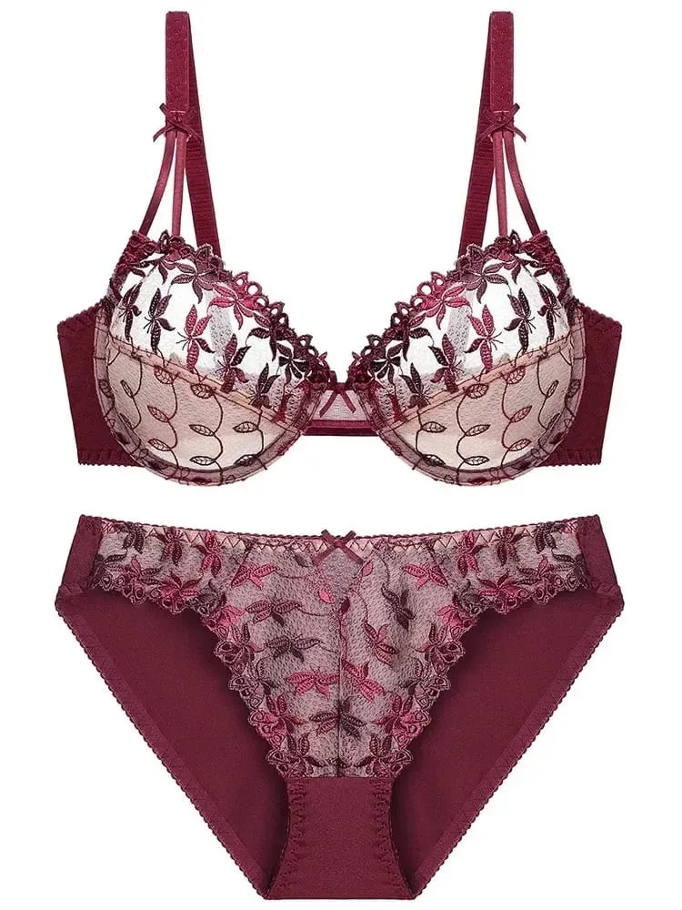 Sexy Ultra-Thin Red Lace Bra Set | Plus Size Minimizer Full Bust Underwear| Zodiac Year Women's Lingerie|Slimming Push-Up Design — image 5