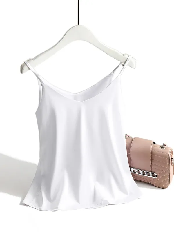 Spaghetti Strap Top Women Halter V Neck Basic White Cami Sleeveless Satin Silk Tank Tops Women'S Summer 2026 Camisole — image 18