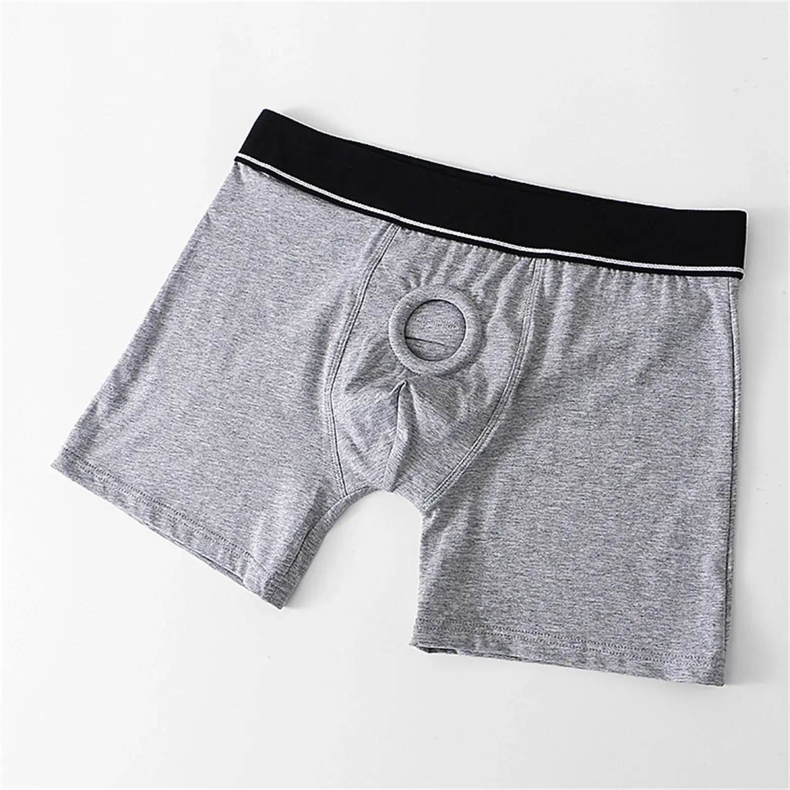 Cock Ring Männer Sexy Jock Loch Boxer Cockring Mann Shorts Unterwäsche Baumwolle Höschen Offene Tasche Unterhose Lange Boxershorts — image 5