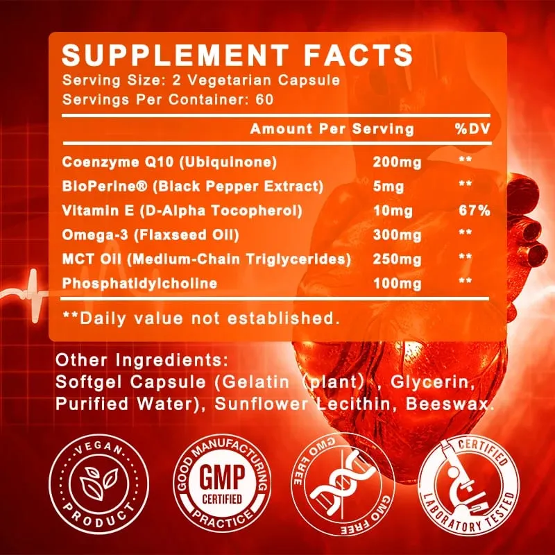 COQ10 Coenzym Q10 200mg til energi Antioxidant Kardiovaskulær Hjernesundhed Naturlig ikke-GMO