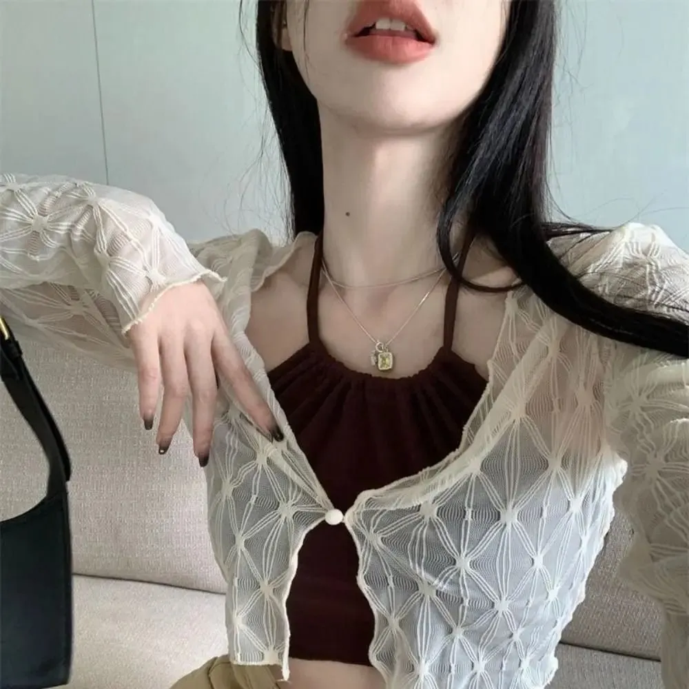 DIY Thin Sun-proof Cardigans New Slim Solid Color Camisoles Casual Long Sleeve Short Top Summer — image 3
