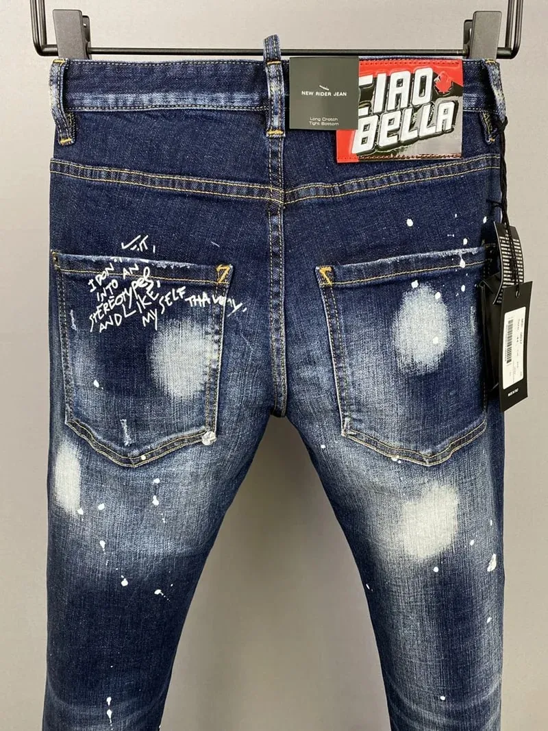 Men Jeans Dsq2 Denim Pants Hole Slim Pencil Trousers Buttons Party Clothes coolguy D2 JEANS for husband blue — image 5