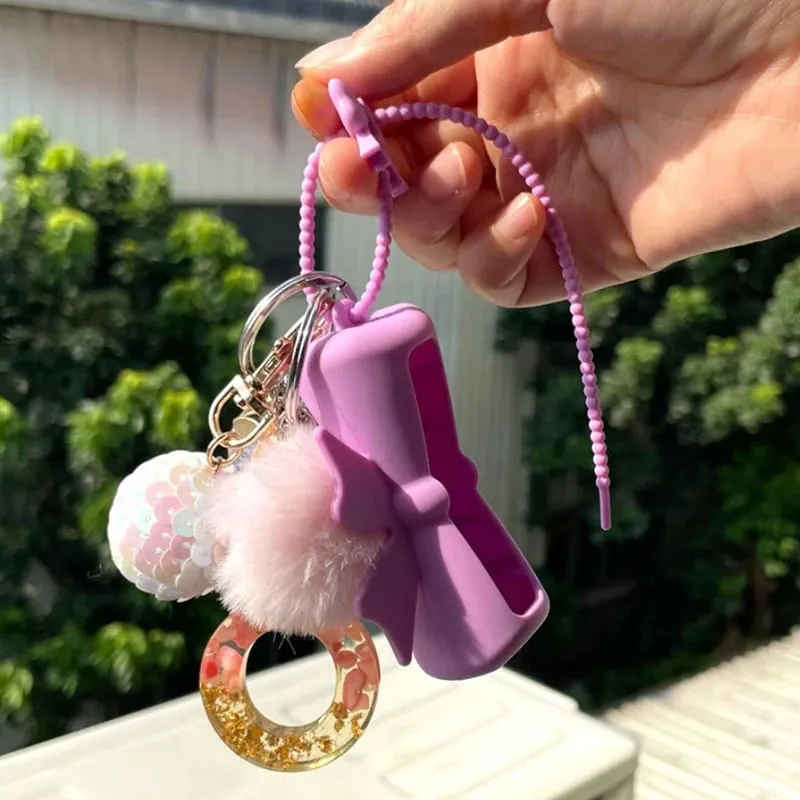New Bow Candy Peanut Shape Silicone Lipstick Cover Keychains Solid Color Lipstick Storage Bag Light Weight Lip Balm Holder