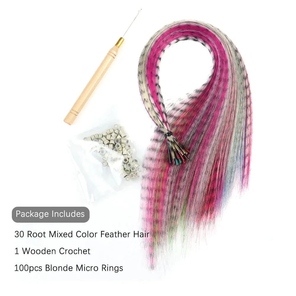 10 Root/pack Feather Hair Extensions Colorful I Tip Hairpiece 16inch Synthetic Hair Accessiories For Women Girls Daily Party Use — image 22