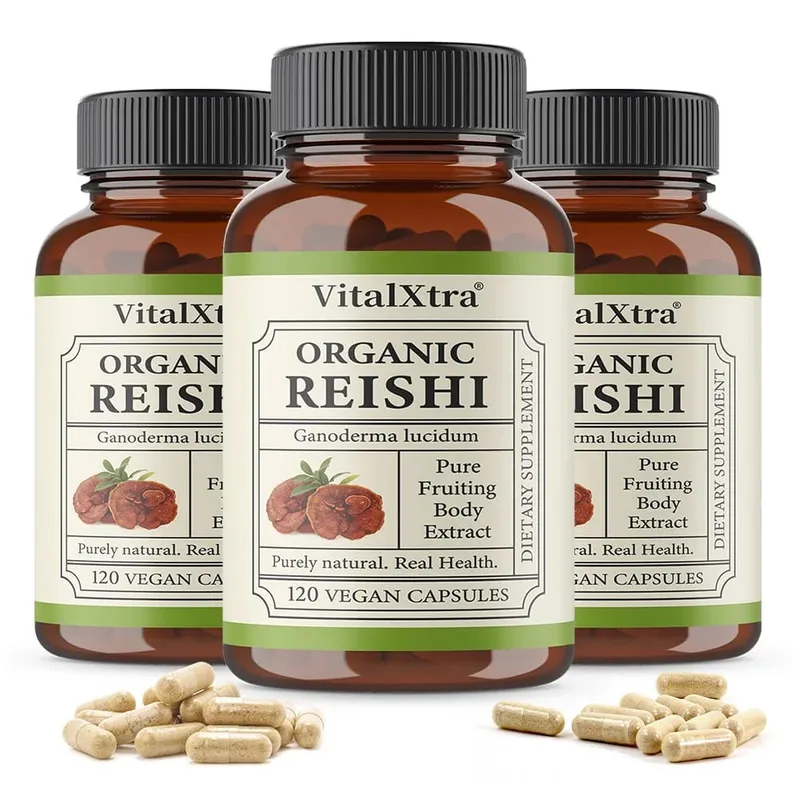 Reishi gomba kapszula 1000 mg Ganoderma Lucidum támogatja az immunrendszer egészségét, pihenést, alvást és természetes energiát, vegán, nem GMO