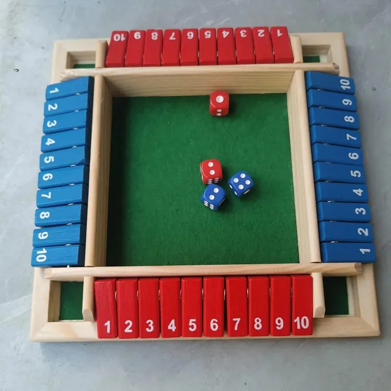 Deluxe Four Sided 10 Numbers Shut The Box Board Game Set Toy Dice Party Club Drinking Games for Adults Families — image 6