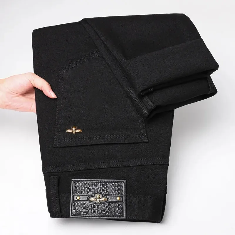 Pure black jeans for men simple fashionable light luxury trendy stretchy slim fit high-end versatile denim long pants — image 3
