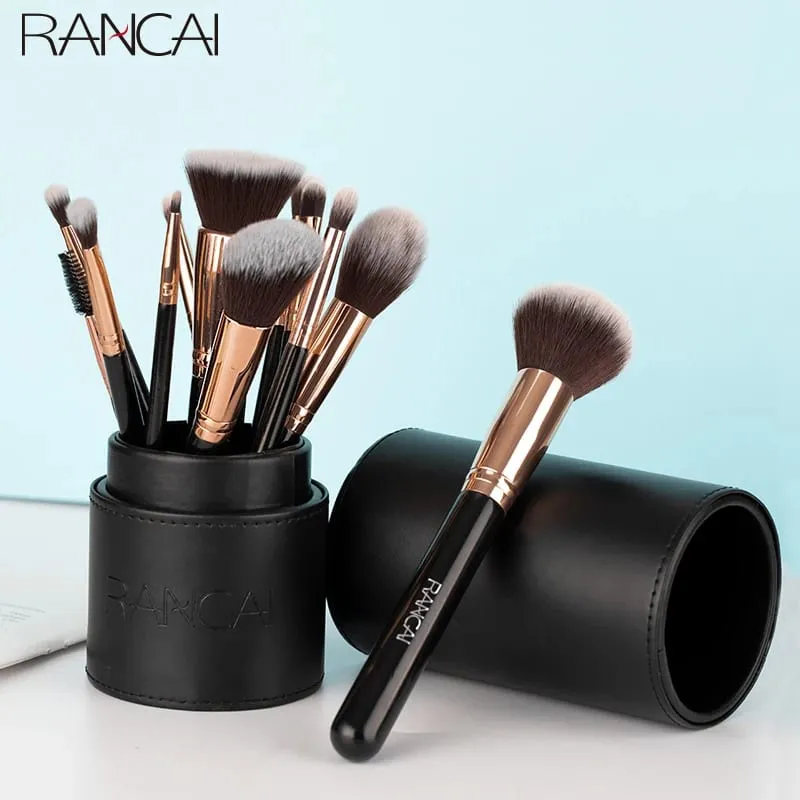 New 12pcs Black Cylinder Makeup Brush Set Black Gold Eyeshadow Brushes Multifunctional Makeup Tools — image 5