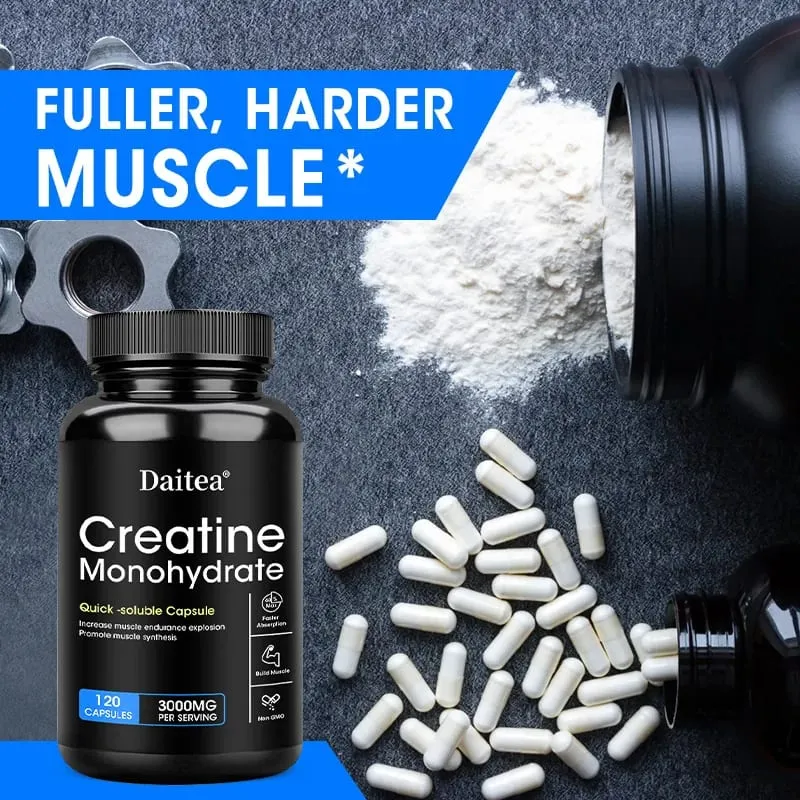 Daitea Creatine Monohydrate 3000 Mg - Strength Muscle Health Supplement for Men and Women Non-GMO and Gluten-Free Capsules
