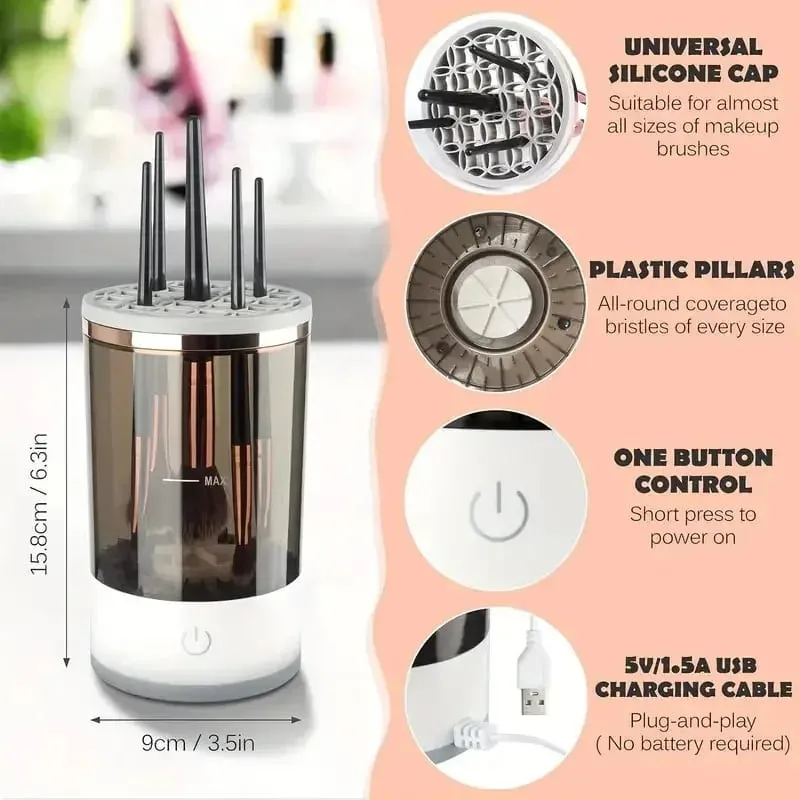 USB Plug Portable Electric Makeup Brush Cleaner with Rubber Makeup Machine Electric USB Quick Cleaner Cleaning Brush Collar Brus — image 4