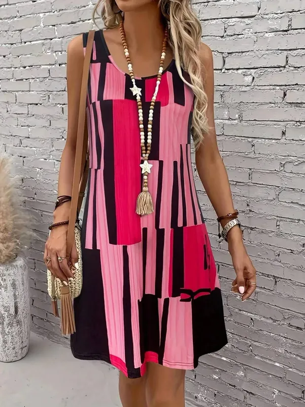 Summer Women's Geometric Pattern Sleeveless Dress For Summer Vacation Dresses For Women Summer Women Bohemia Midi Dresses Y2K — image 5