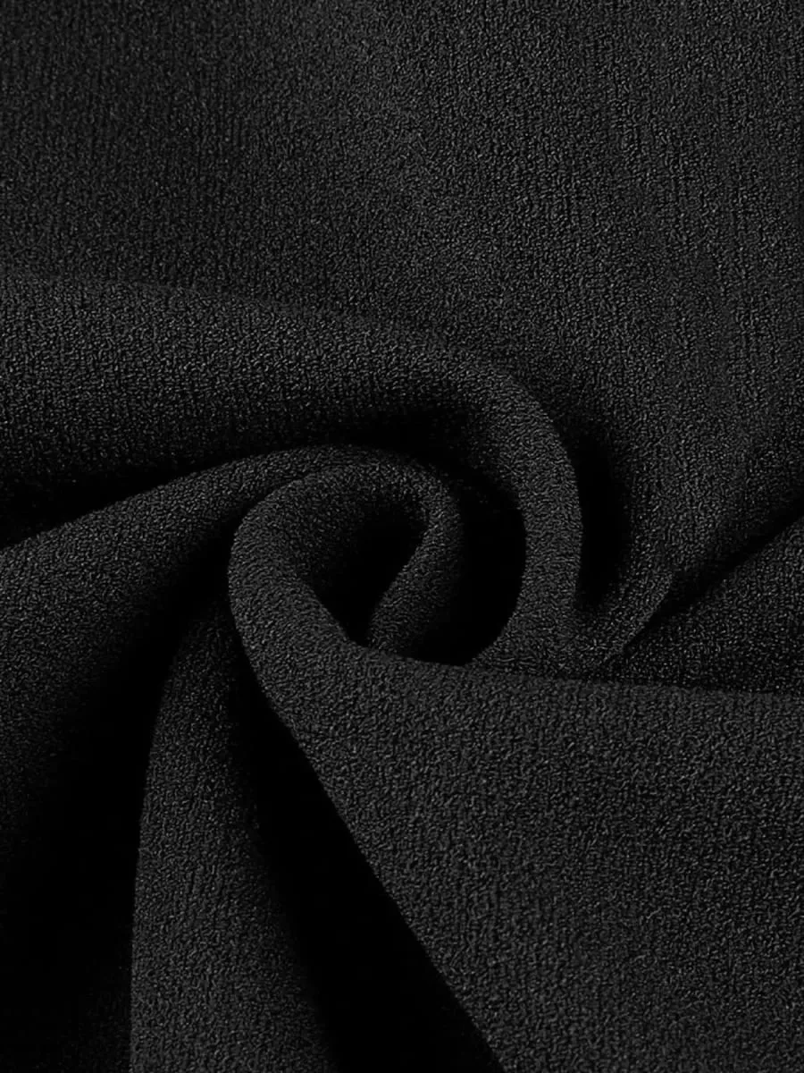 Elegantes Damen-Etuikleid mit Frontreißverschluss für Arbeit, Büro, knielang, schwarz, Flügelärmel, Schößchen, Bleistift, lässig, Cocktailparty, figurbetont — image 3