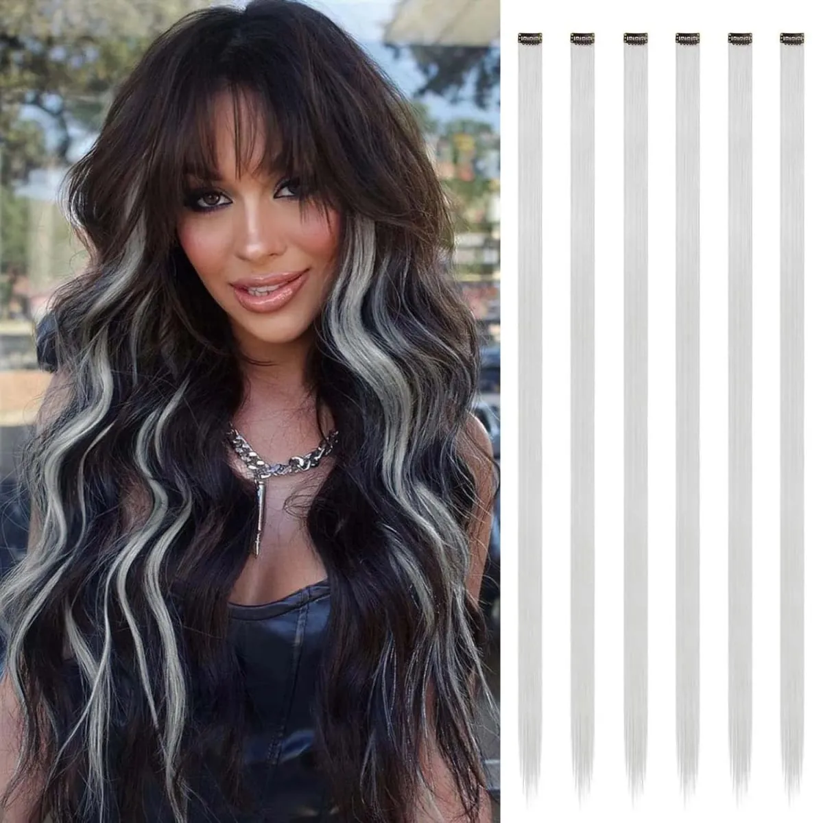 6 pçs extensões de clipe sintético 24 Polegada extensões de cabelo colorido destaques festa longo em linha reta hairpieces para mulheres crianças menina — image 16