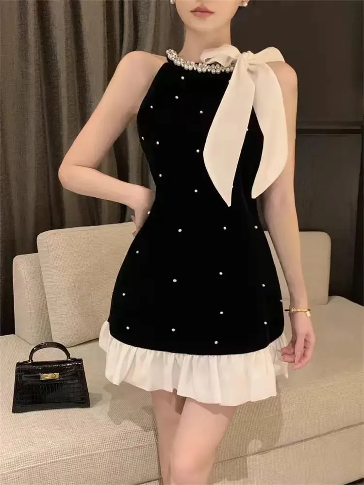 Summer Bow Sweet Party Dress Women Sequin Elegant Strap Mini Dresses Female Korean Fashion Patchwork One Piece Dress 2024 New — image 2