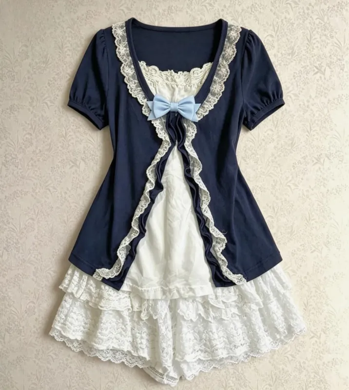 Kvinnors Y2K vintage spets patchwork klänning tvådelad set sommar elegant retro cardigan + söt mode ärmlös smal miniklänning