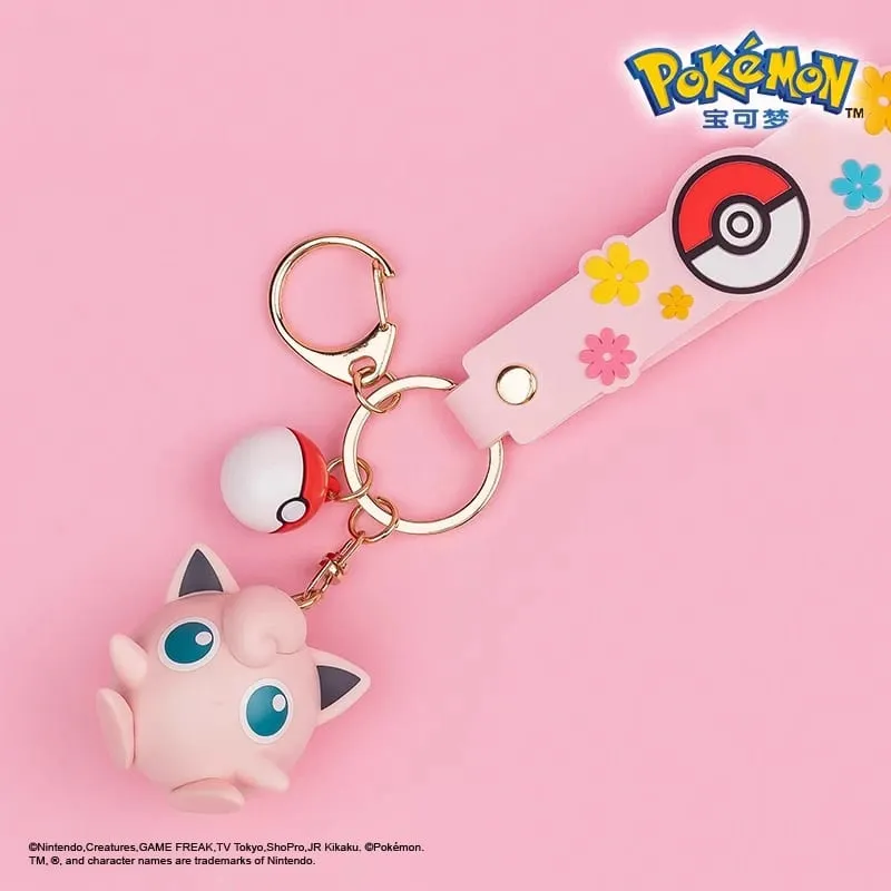 Genuine Pokemon Pikachu Keychain Gengar Morpeko Cubone Snorlax Mimikyu Anime Action Figure Toy Keyring Fragrance Pendant Gift
