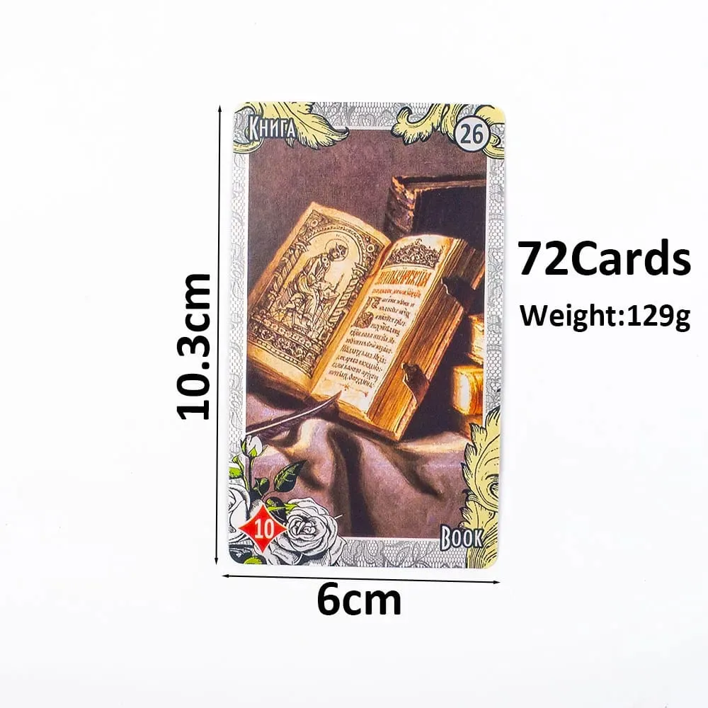 72 Stück ЛЕНОРМАН ВИНТАЖНЫЙ СТИЛЬ LENORMAND ORACLE Russian Visions Tarot Divination Fate Deck Brettspielkarte für Familienfeier