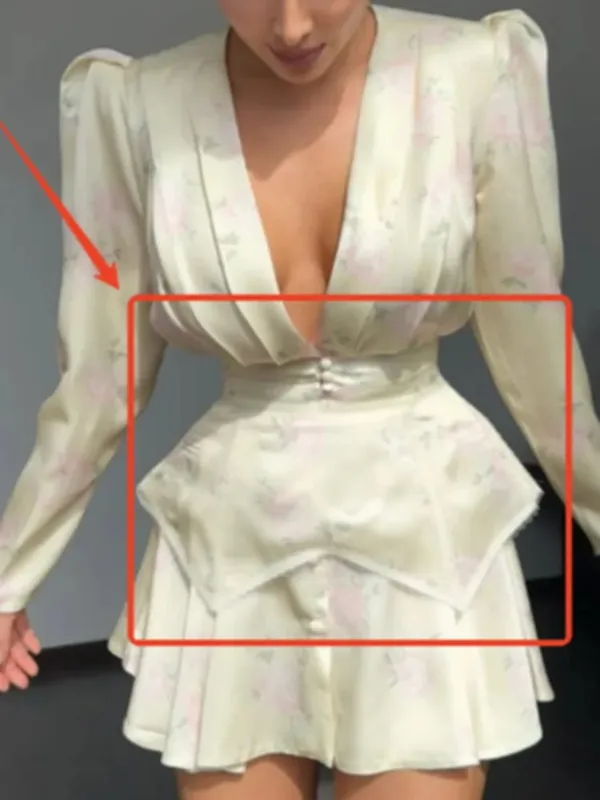 Elegantní minišaty s květinovým potiskem, dámské, elegantní, výstřih do V, plné rukávy, jednořadové, úzké, krátké šaty do áčka 2026 Dámské společenské róby — image 8