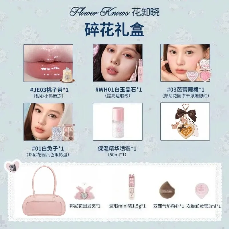 Bunny Garden Series Vegan Cosmetics Set - Flower Knows Cruelty-Free Makeup with Blush Eyeshadow Lip Gloss And Handle Mirror