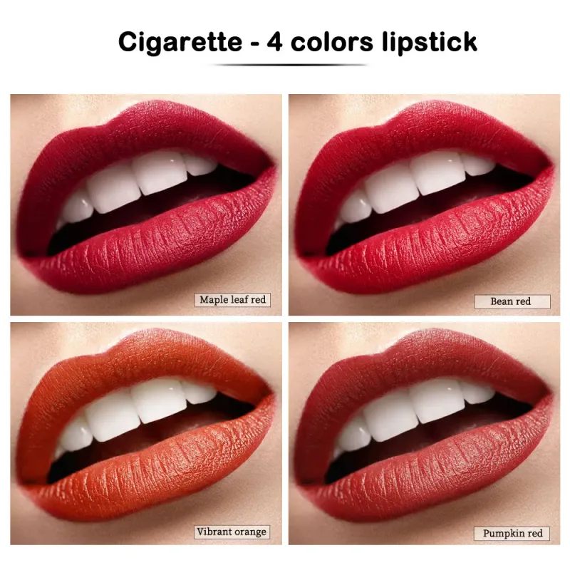 4 Pcs Cigarette Shaped Matte Velvet Lipstick Set Long Lasting Water-proof Bean Red Vibrant Orange Pumpkin Red Maple Red Lip Gift — image 3
