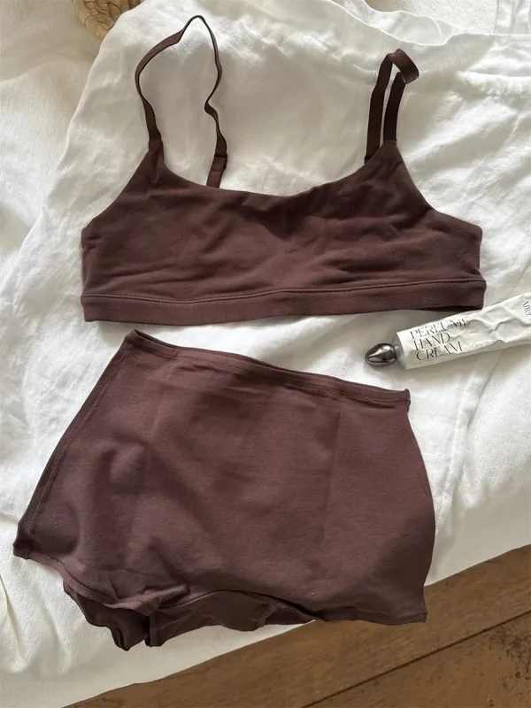 Vintage Cotton Thể Thao Bộ Áo Ngực Người Phụ Nữ Điều Chỉnh-Dây Đeo Áo Ngực Đúc + Eo Thấp Quần Sịp Boxer Chắc Chắn Đơn Giản Độ Đàn Hồi Cao bộ Đồ Lót Ren — image 8