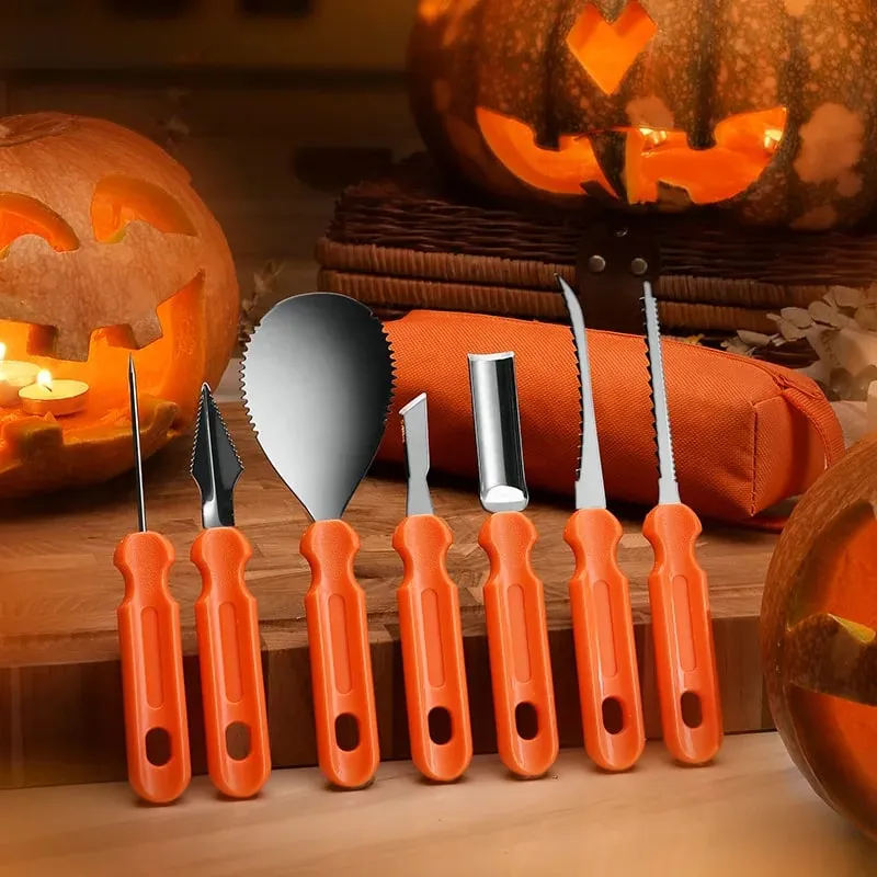 7pcs/Set Halloween Stainless Steel Pumpkin Carving Tools Kit Professional Pumpkin Carving knife Set With Storage Bag — image 2