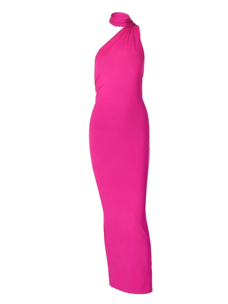 Neon Y2K Clothes One Shoulder Sleeveless Backless Ruched Bodycon Maxi Dresses For Women Club Birthday Party Evening Prom — image 6