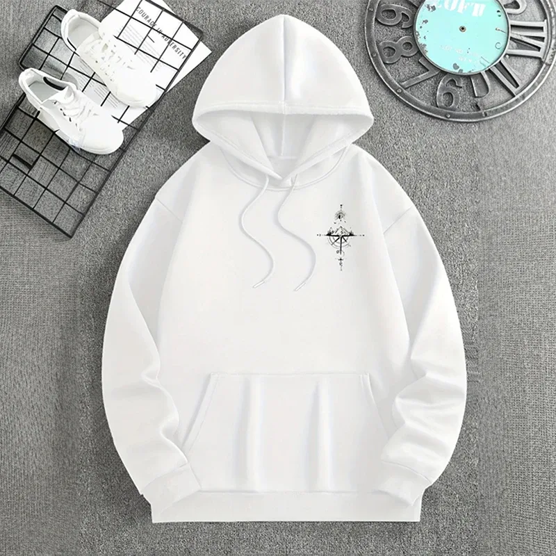 Vintage Compass Print Hoodies for Men High Quality Hooded Long Sleeve Pullover All Season Daily Casual Sports Tops Men's Clothes — image 2