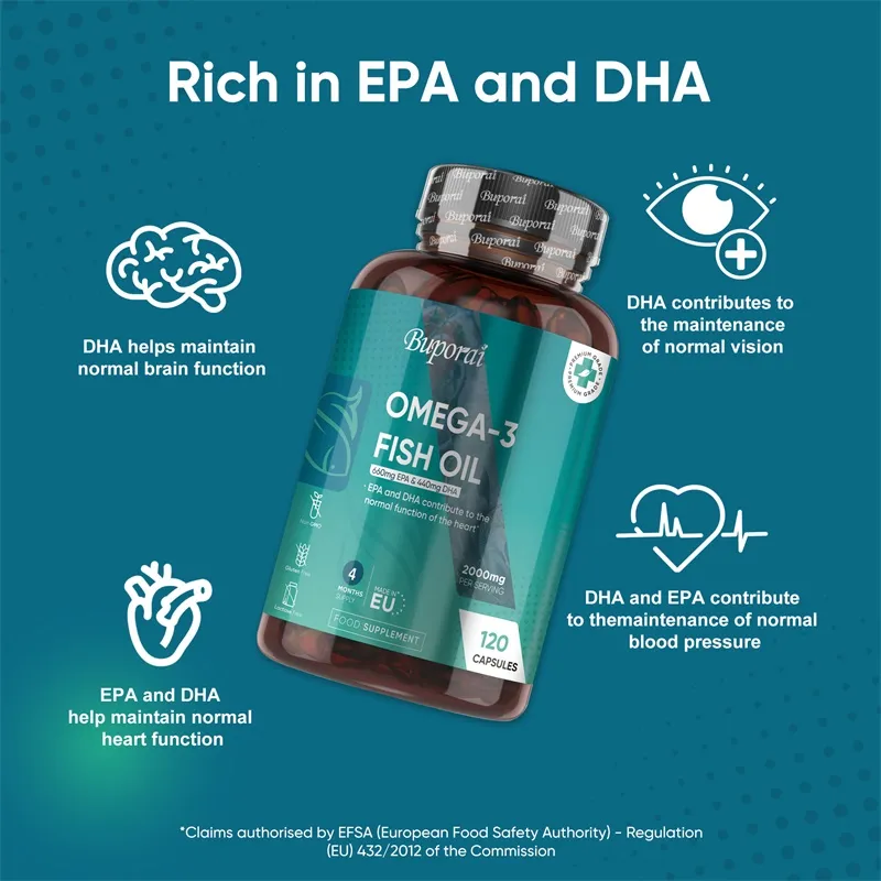 Omega 3 Fish Oil 2000mg - Helps Maintain Normal Brain Function and Healthy Vision Boosts Natural Energy and Improves Immunity