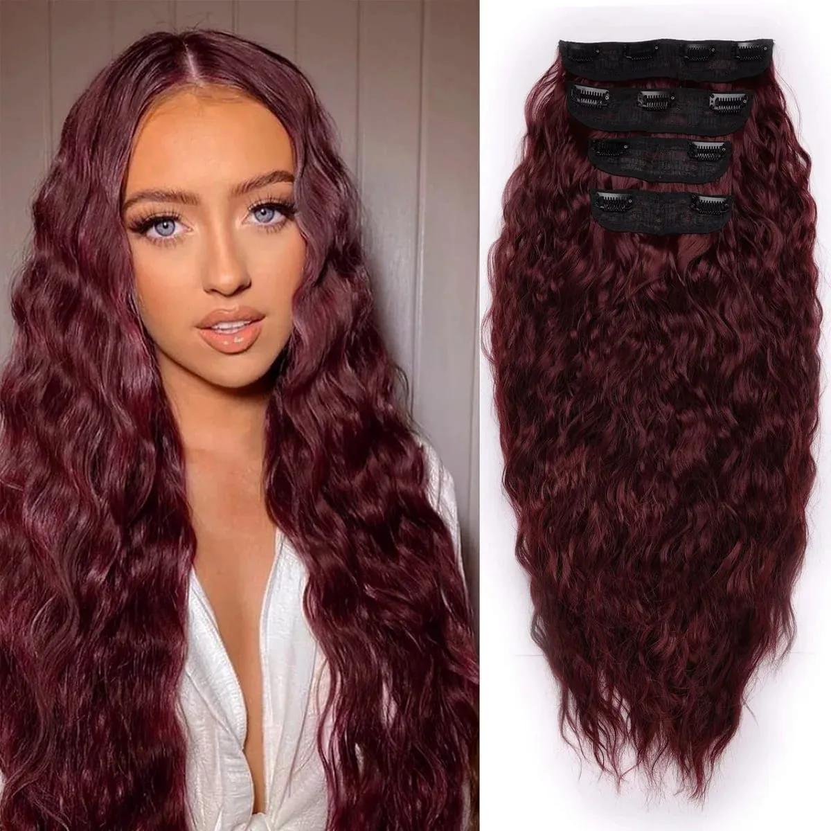 Clip in Synthetic Hair Extensions Long Wavy 4PCS Thick Hairpieces Dark Brown Fiber Double Weft Natural Hair Extensions For Women — image 21