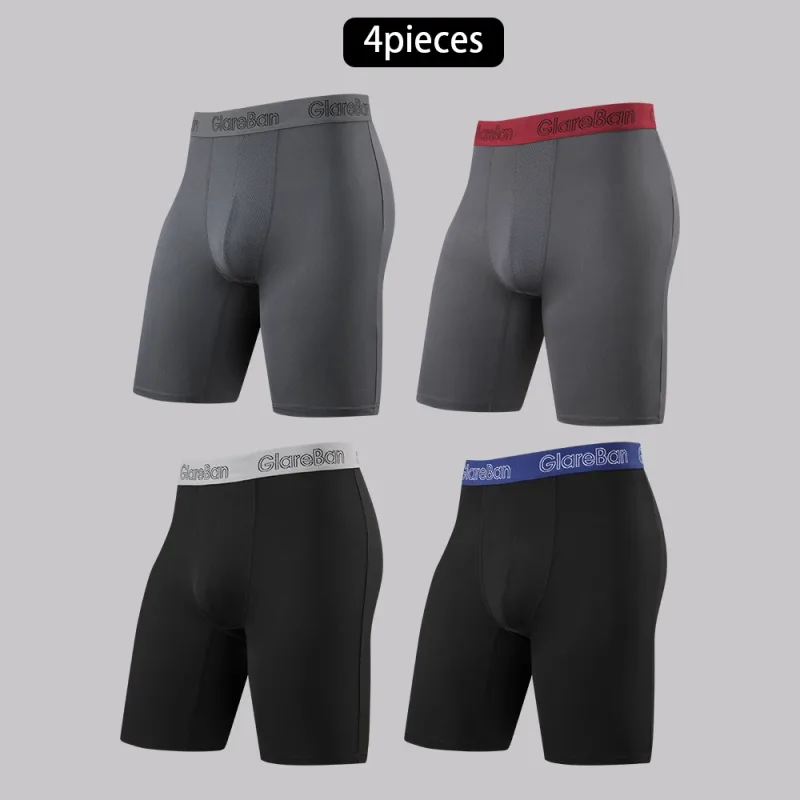 Celana Boxer Kaki Panjang Cepat Kering Warna Campuran 4 Buah Celana Dalam Pakaian Dalam untuk Rumah dan Olahraga Celana Dalam Pria Kualitas Tinggi