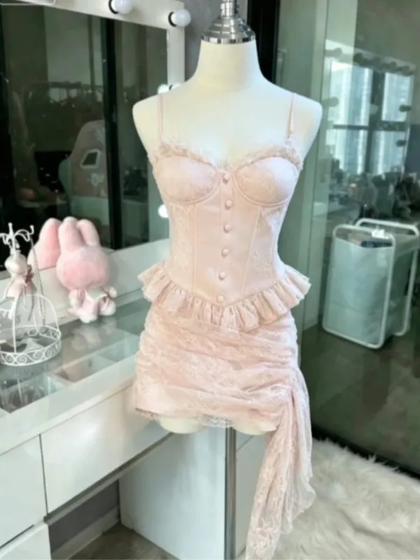 French Style Sweet Cute Polka Dot Splicing Dress Lace Bow Korean Fashion Dresses New Design Slim Waist Lady Y2k Mini Dress — image 2