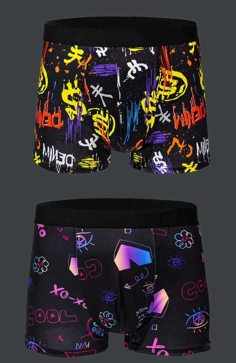 5-pcs Men's trendy graffiti, pixel, cyberpunk print boxer underwear, comfortable and casual and fashionable boxer — image 10
