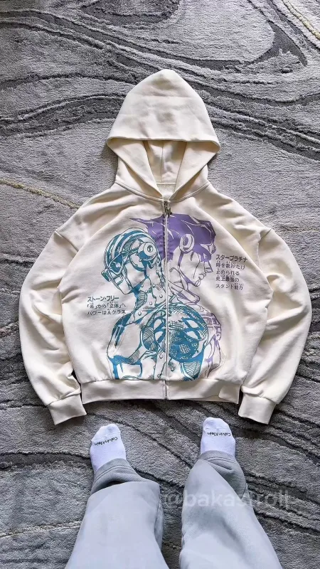 Y2k stoi Hiphop Jojo Bizarre Adventure bluzy Harajuku ponadgabarytowe męskie damskie bluza z kapturem na zamek Hip Hop para bluza uliczna — image 7