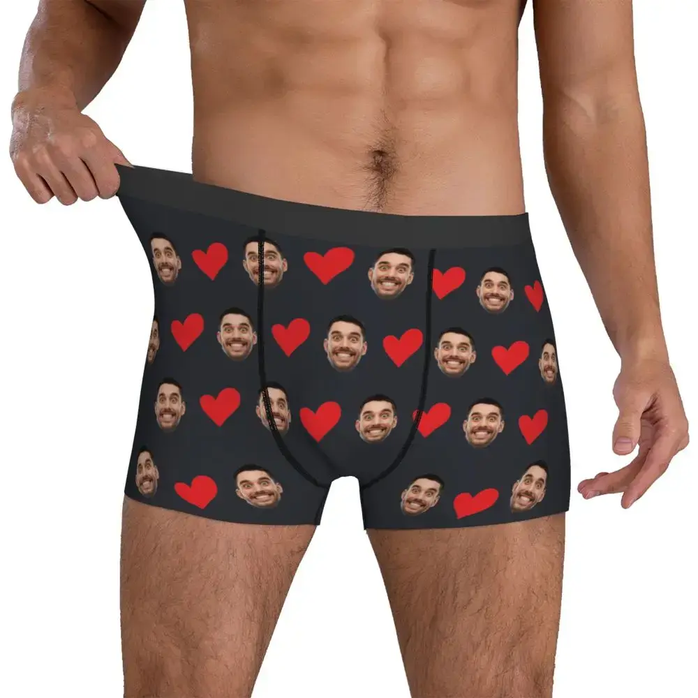 Personalized Face Photo Underwear Custom Heart Boxer Briefs Men Briefs Gift For Husband Anniversary Gift for Dad