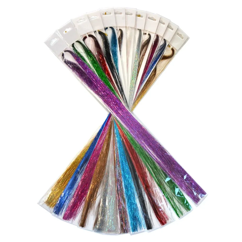 47 Inches Shiny Hair Tinsel 200 Strands/Pack Sparkle Glitter Hair Extensions Tool for Braiding Women Girls Hair Accessories — image 2
