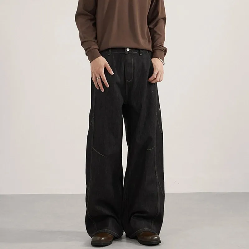 American Style Men's Denim Pants Solid Color Washed Casual Cleanfit Straight Wide Leg All-amtch Loose Male Jeans New 9W4159 — image 5