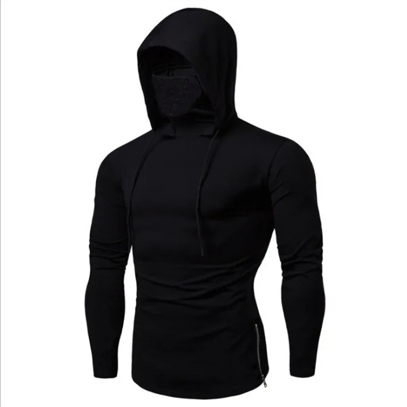 2026 Sweat à capuche fin pour hommes, printemps-automne, avec masque, épissure décontractée, grand masque, sweat-shirt à capuche pour cyclisme, moto et fitness